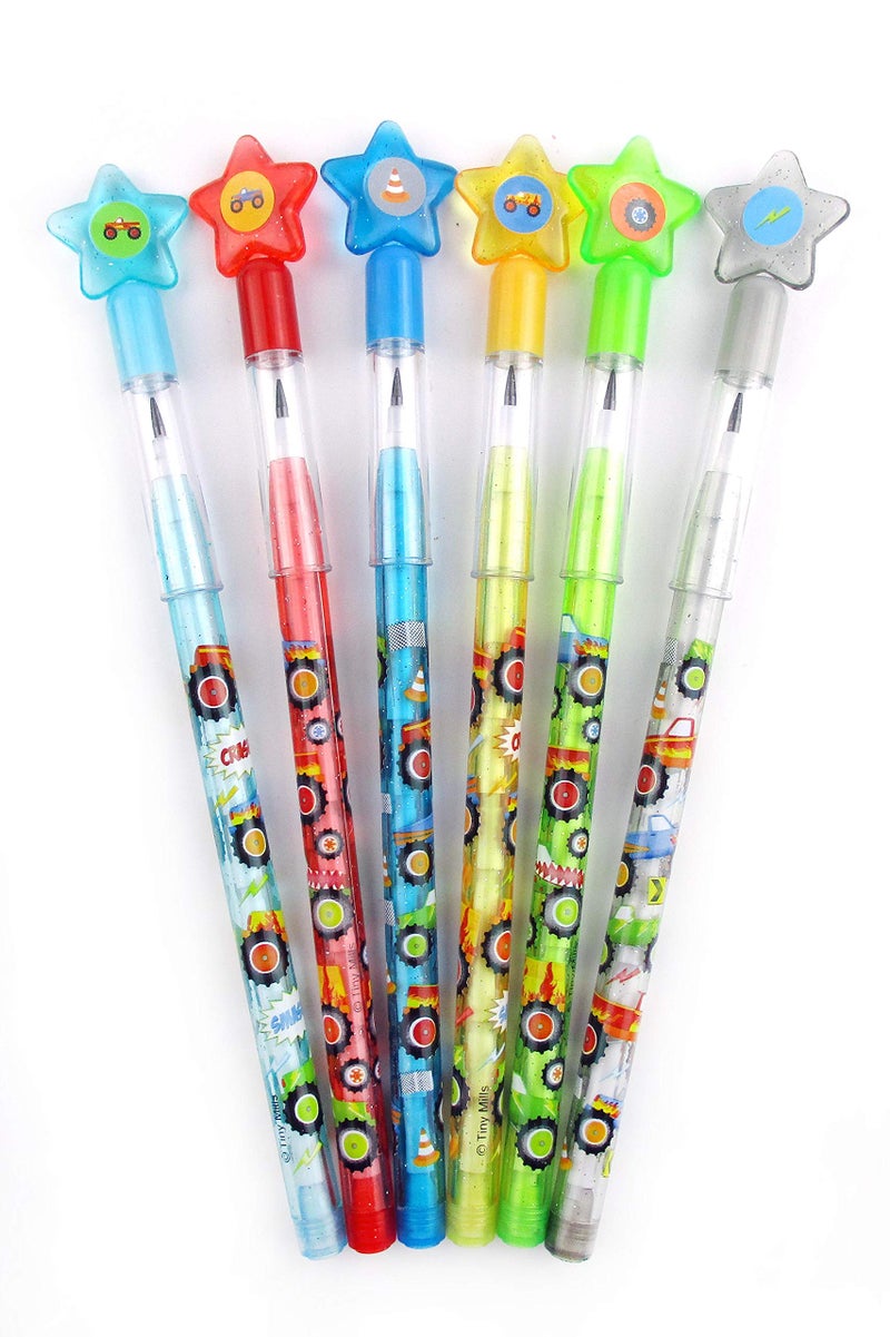 TINYMILLS 24 Pcs Monster Truck Multi Point Stackable Pencil with Eraser for Monster Truck Birthday Party Favor Prize Carnival Goodie Bag Stuffers Classroom Rewards Pinata Fillers - Image 2